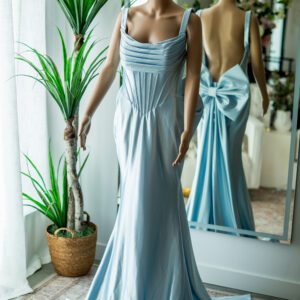 Jovani Light Blue Mermaid Bow Gown-8