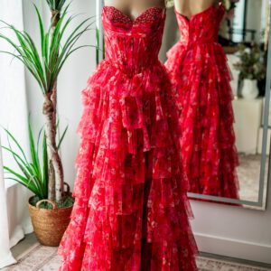 Jovani OOAK Sample Red/pink Corset Ballgown-4