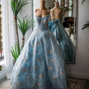 Jovani Brocade Light Blue Metallic Ballgown with Bow-4