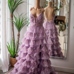 Jovani Lilac Floral Tiered Ballgown-12