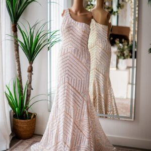 Jovani Mermaid One Shoulder Ivory Sequined Gown-6