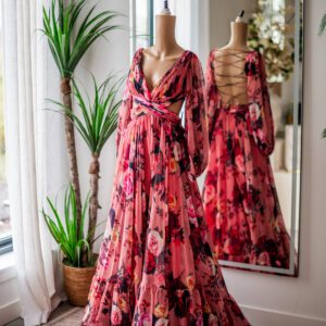 Mac Duggal Floral Chiffon Corset Gown-2