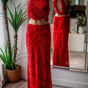 Sherri Hill Red Beaded 2 piece Gown-8