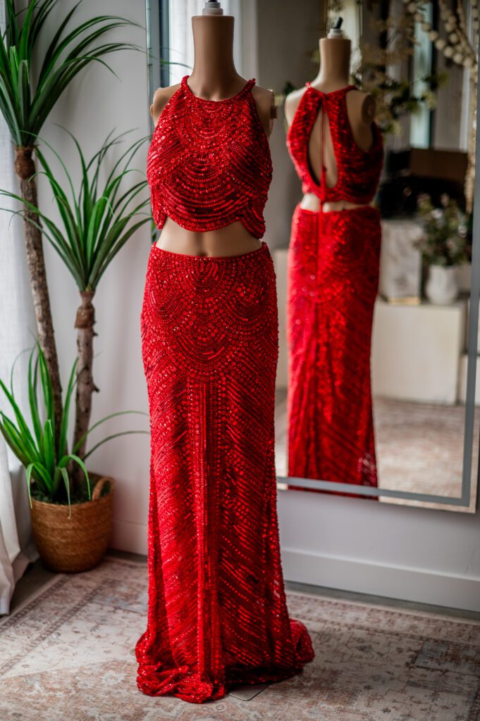 Sherri Hill Red Beaded 2 piece Gown-8