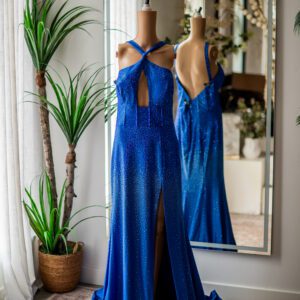 Jovani Blue Halter HeatStone Mermaid Gown-12