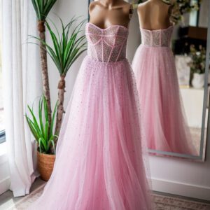 Jovani Pink Disco Pearl Beaded Ballgown-6 & 8