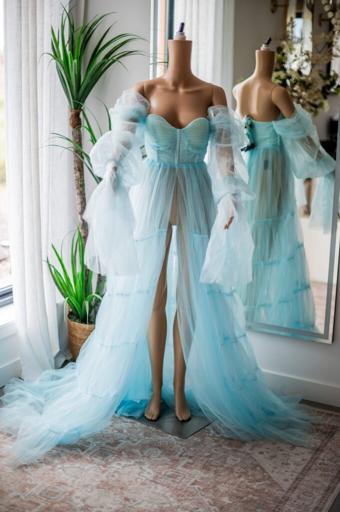 Maternity Blue Tulle Open Belly Corset Gown-L