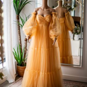 Maternity Friendly Orange Corset Tulle Gown-L