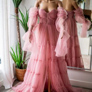 Maternity Mauve Pink Romantic Open Belly Gown-L