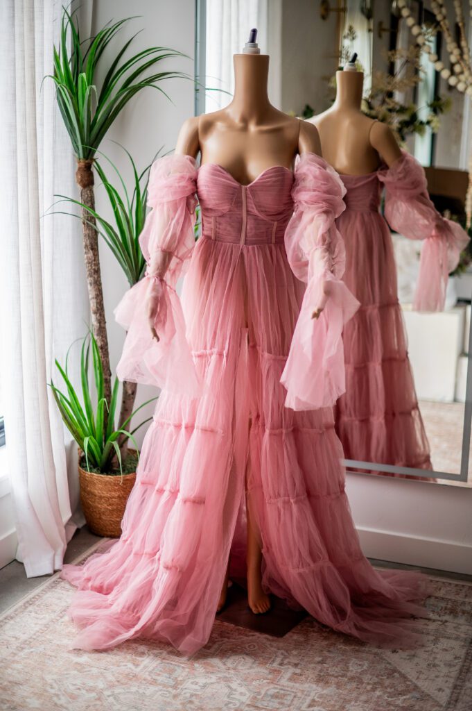 Maternity Mauve Pink Romantic Open Belly Gown-L