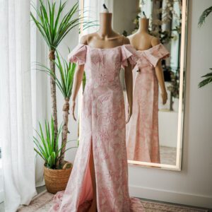 Terani Couture Pink Brocade Off the Shoulder Gown-8