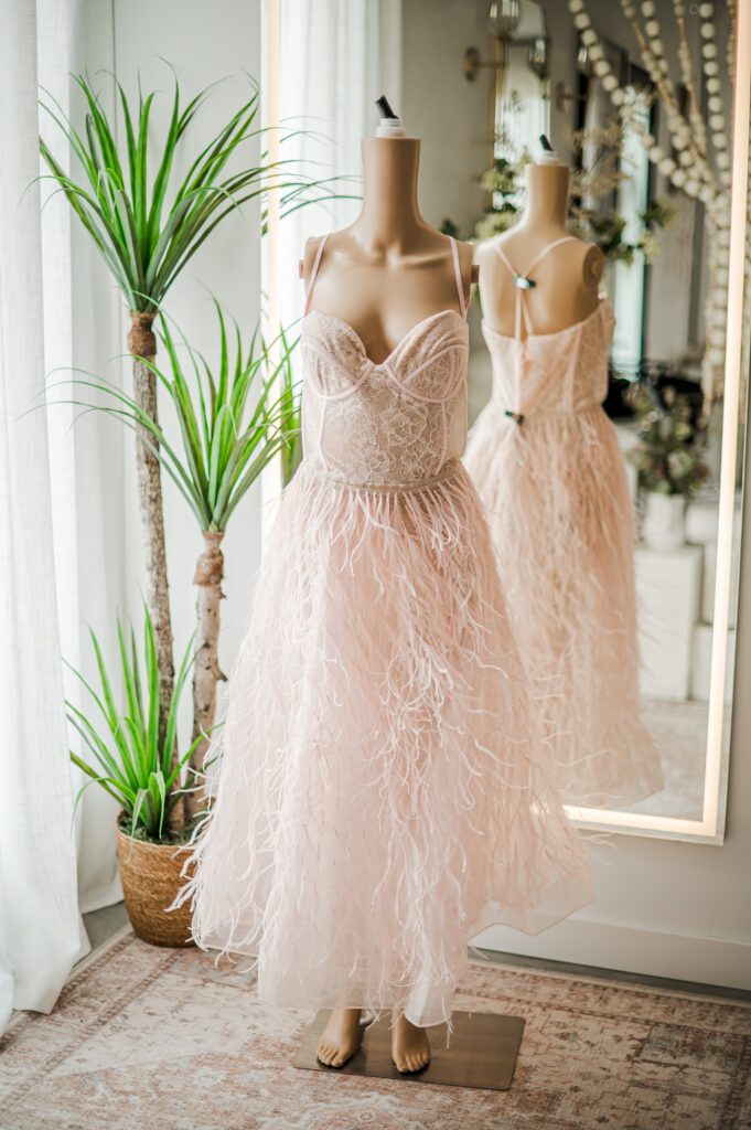 Terani Couture Dusty Pink Feather Bodysuit Midi Dress-16