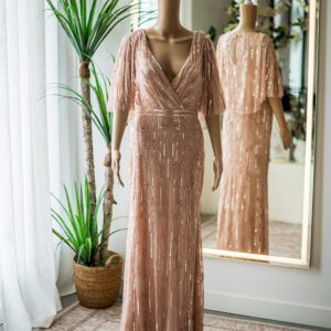 Mac Duggal Blush Sequin Cape Gown-4