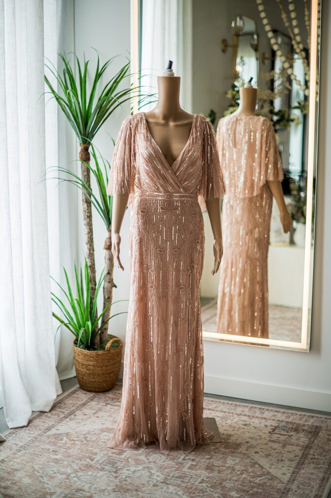 Mac Duggal Blush Sequin Cape Gown-4