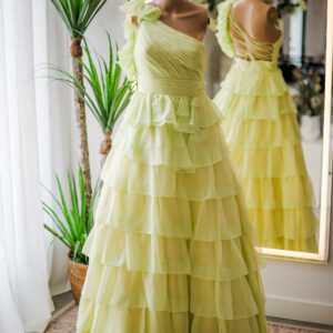 Mac Duggal Pistachio Ruffle One Shoulder Ball Gown-8