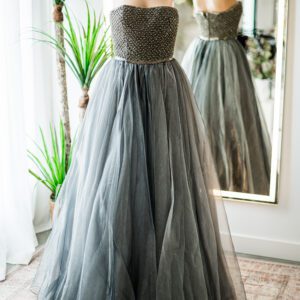 Sherri Hill Silver/Gray Rhinestone Strapless Gown-4