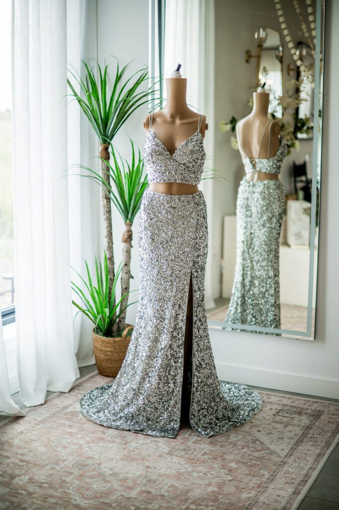 Sherri Hill Silver 2 Piece Sequined Gown-6