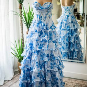 Terani Couture OOAK Sample Blue Floral Ballgown-2